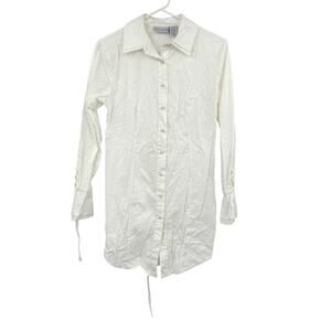 Soft‎ Surroundings Sz Small Button Up Blouse White Long Tie Sleeves and Tie Back
